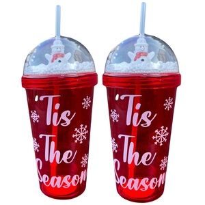 2 Pcs Of Red Holiday Tumbler with Snowman